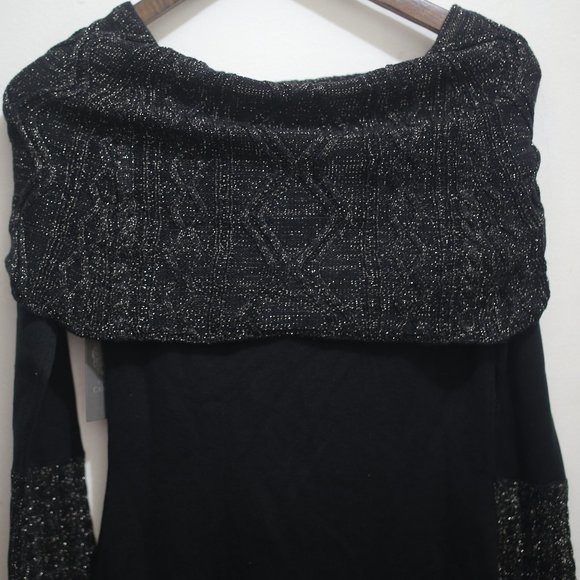 NWT Cuff Knit Black Off the Shoulders midi Dress with Lurex. - Picture 7 of 14